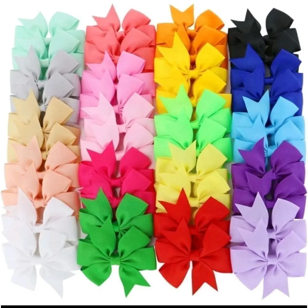 40 Color Pieces Hair Bows Clips Girls Pigtail Bows
